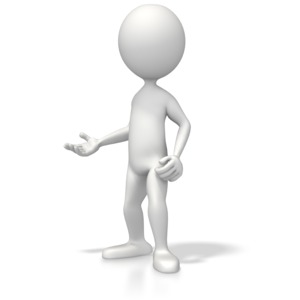 A 3D stick figure strikes a conversational pose.