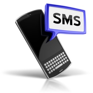 An image of a phone with a square discussion bubble labeled SMS.