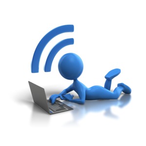 An image of a blue stick figure receiving a feed displayed with a signal around head.