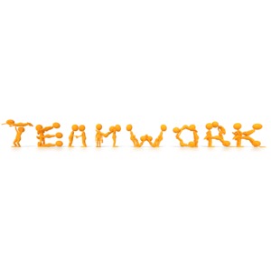 twenty four stick figures use there bodies to spell out the word teamwork.