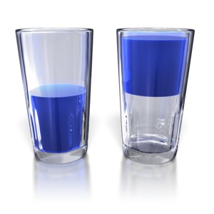 This clip art shows a glass half full and a glass half empty.