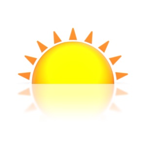 This clip art image shows a sun either setting or rising.