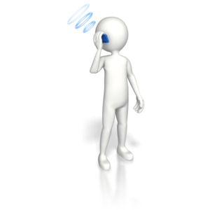 A stick figure talks on a cell phone with a wireless signal transmitting.