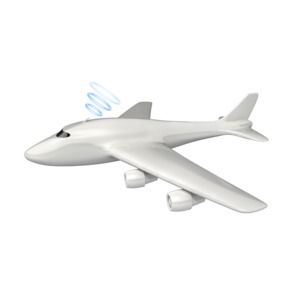 This clip art image shows an airplane transmitting a wireless signal.