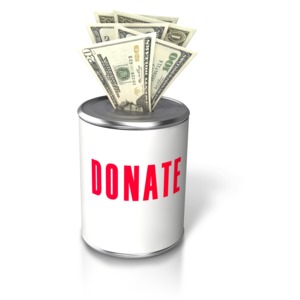An image of a donation can with American dollars sticking out.