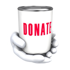 An image of a donation can being held.