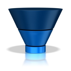 A three segment funnel demonstrates a flow or process from a large amount to a smaller amount.