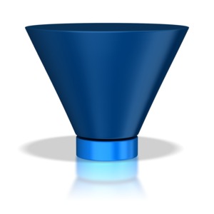 A two segment funnel demonstrates a flow or process from a large amount to a smaller amount.