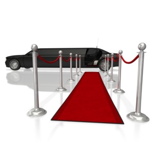This clip art shows a black limo with a red carpet leading from the back door.