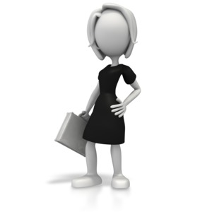 A stick figure business woman strikes a proud pose holding her briefcase.
