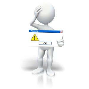 An image of stick figure worried about warning button.