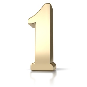 A 3D perspective angle of a gold number one.