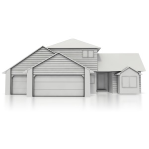 This clip art image shows a gray scale 3D home.