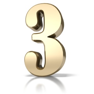 A large gold number three (3).