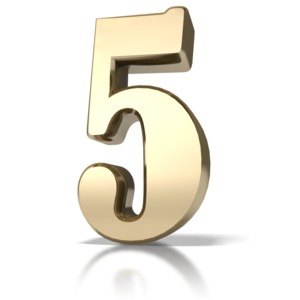 A large gold number five (5).