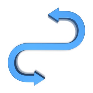 This clip art shows an curve with double arrows on each end pointing opposite directions.