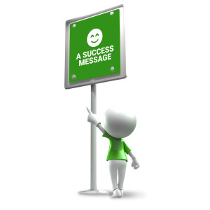 An image of a stick figure pointing to a street sign named success.