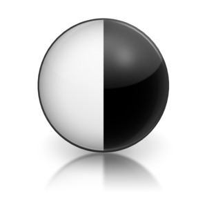 A harvey ball with the right half black and right half white represents a numeric two.