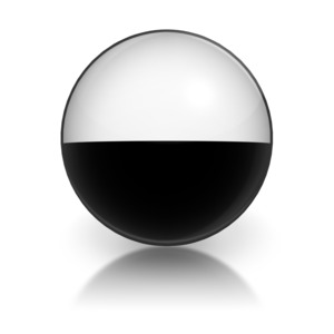 A harvey ball with the bottom half black and the top half white represents a numeric nine.  Could also represent something that is fair.