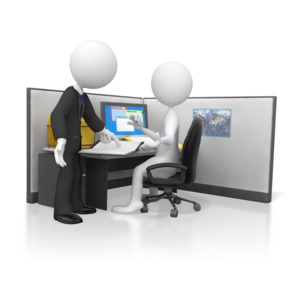 A stick figure boss gives direction on an employees work.