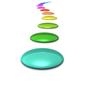 A spectrum of colored discs run out into the distance.  