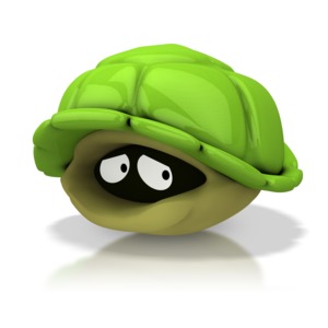 A turtle is withdrawn hiding in its shell.  This clip art could display a concept of feeling scared, antisocial, or shy.