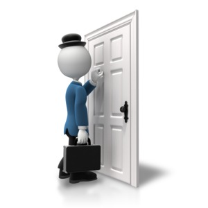 An image of a salesperson knocking on a door.
