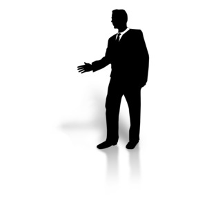 An image containing a silhouette of a man reaching out to shake a hand.