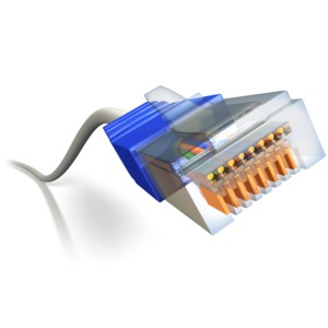 The clip art image shows a close up of a Cat 5 internet network data cable.