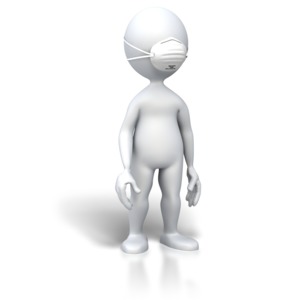 An image of a stick figure standing with a protective mask.