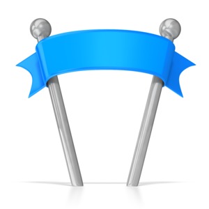 This clip art image shows a banner ribbon held up by two poles