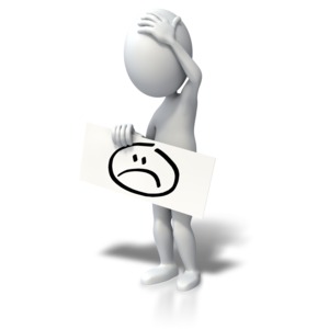 An image of a stick figure holding a sign with a sad face on it.
