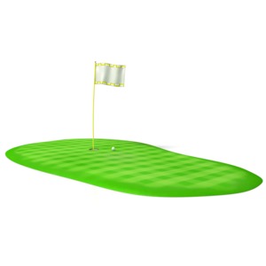 This clip art image shows a golf green with a ball next to the hole.
