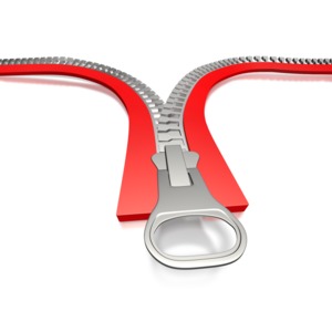 This clip art image shows a zipper being unzipped.