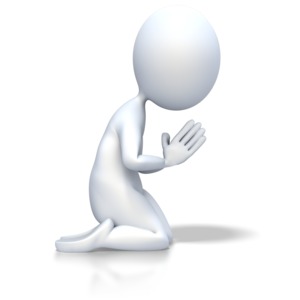 A stick figure kneels with his hands together in prayer.