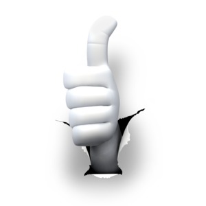 An image of a hand giving a thumbs up breaking through paper.