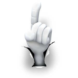 An image of a hand displaying a number one having broken through paper.