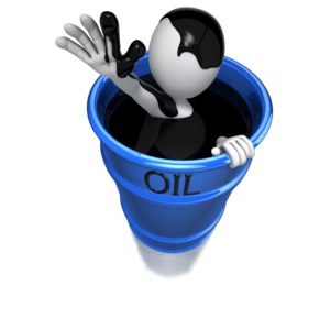 A stick figure reaches as it tries get out of an oil drum. This clip-art can represent the high prices of crude oil.