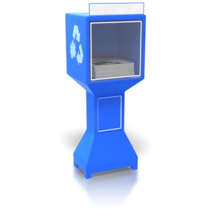 This clip art shows a magazine dispenser with a blank sign on top.
