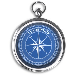 An image of a compass with no dial &amp; leadership written at top.
