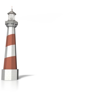 A light house with a beam of light coming from it beacon lens.  This clip art image will need to be viewed on a dark background to see the light beam.