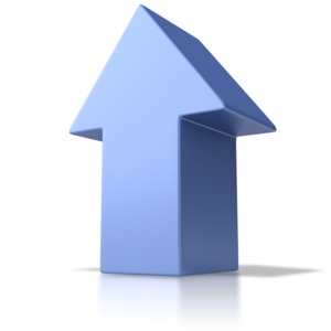 A huge 3D arrow points upward.  Use as an element in your presentations to indicate growth or an upward trend.