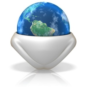 This clip art shows the earth sitting in a diaper.  This image could display a concept of keeping the world clean.