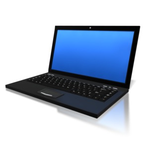 This clip art image shows a angled laptop with a colored screen.