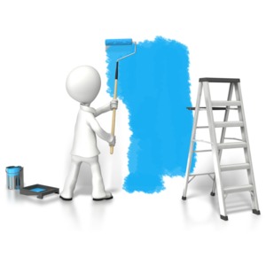 An image of a stick figure painting a room with a roller.