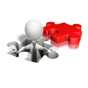 An image of a stick figure emerging from puzzle piece in the ground.