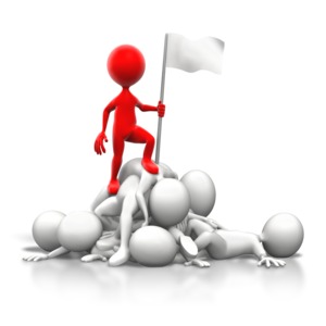 An image of a stick figure holding a flag in victory standing on top of a pile of stick figures.