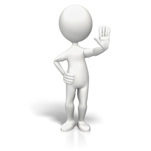 An image of a stick figure with his hand straight out to signal stop.