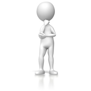 This clip art image shows a stick figure pondering over a thought.