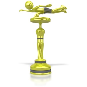This clip art image shows a swimming gold trophy.